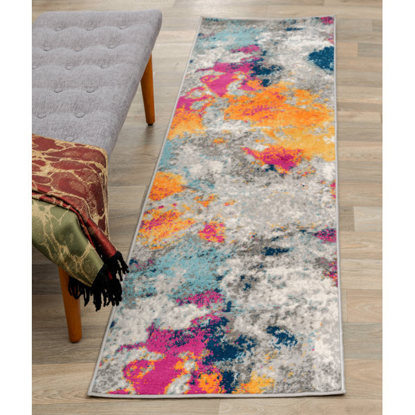 Wrought Studio Contemporary Abstract Yellow/Blue/Pink Area Rug